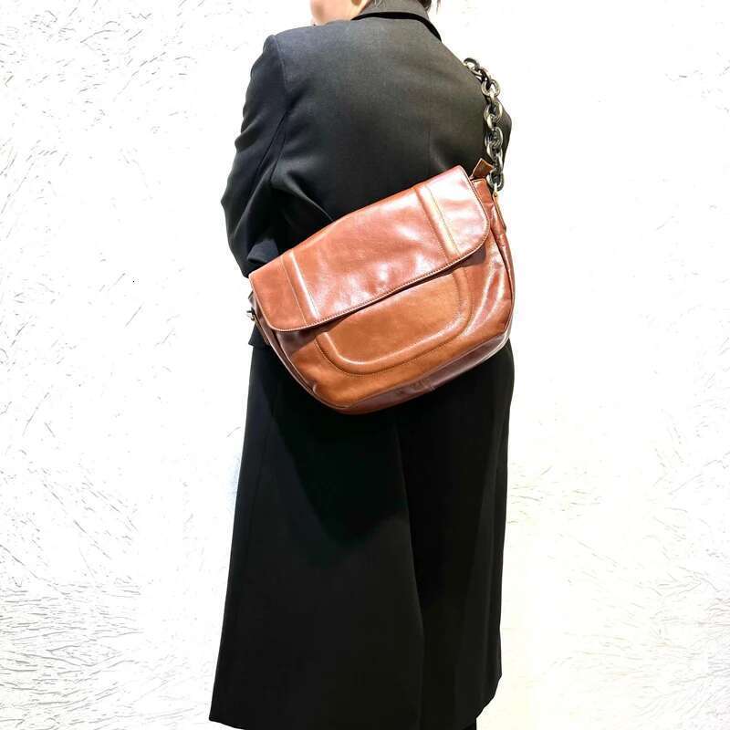 Designer Bag New Genuine Leather Bags Vintage Brown Thick Chain Single Shoulder Crossbody With Large Capacity Stray Bag