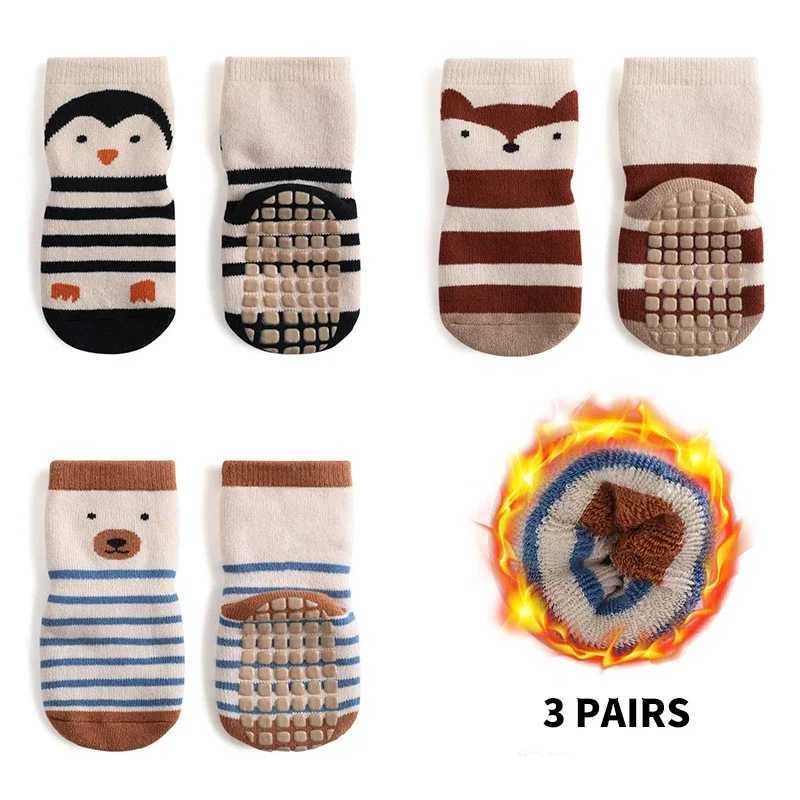 3 Pairs Cute Animal Pattern Baby Ankle Socks Winter Autumn Thicken Warm Soft Skin-friendy Comfortable Anti-slip Design Socks G251124