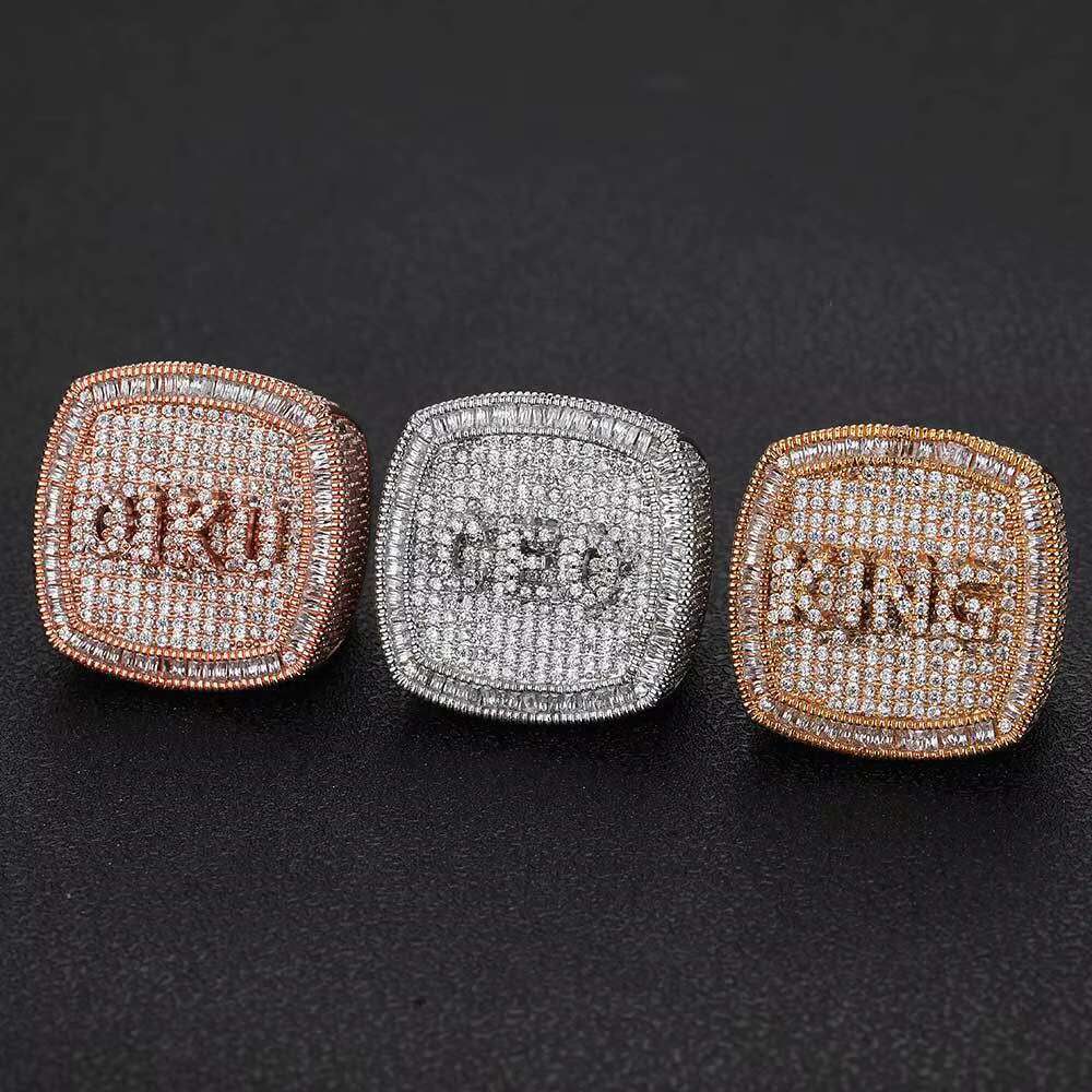 Customized DIY Letter Hip Hop Ring Fashion Brand Personalized Copper Set Zircon Ring for Mens Ring
