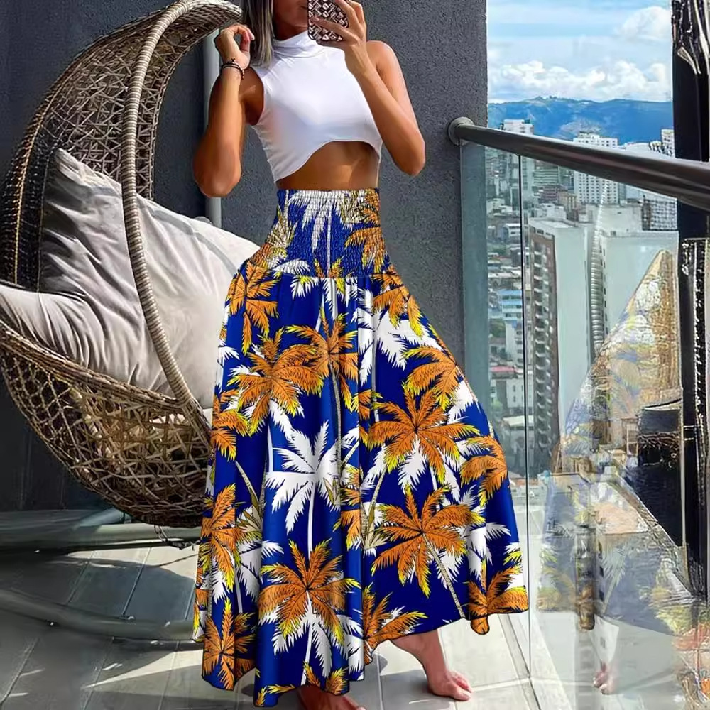 2024 Summer Fashion High Waist Slimming Printed Womens Half Body Skirt for Women