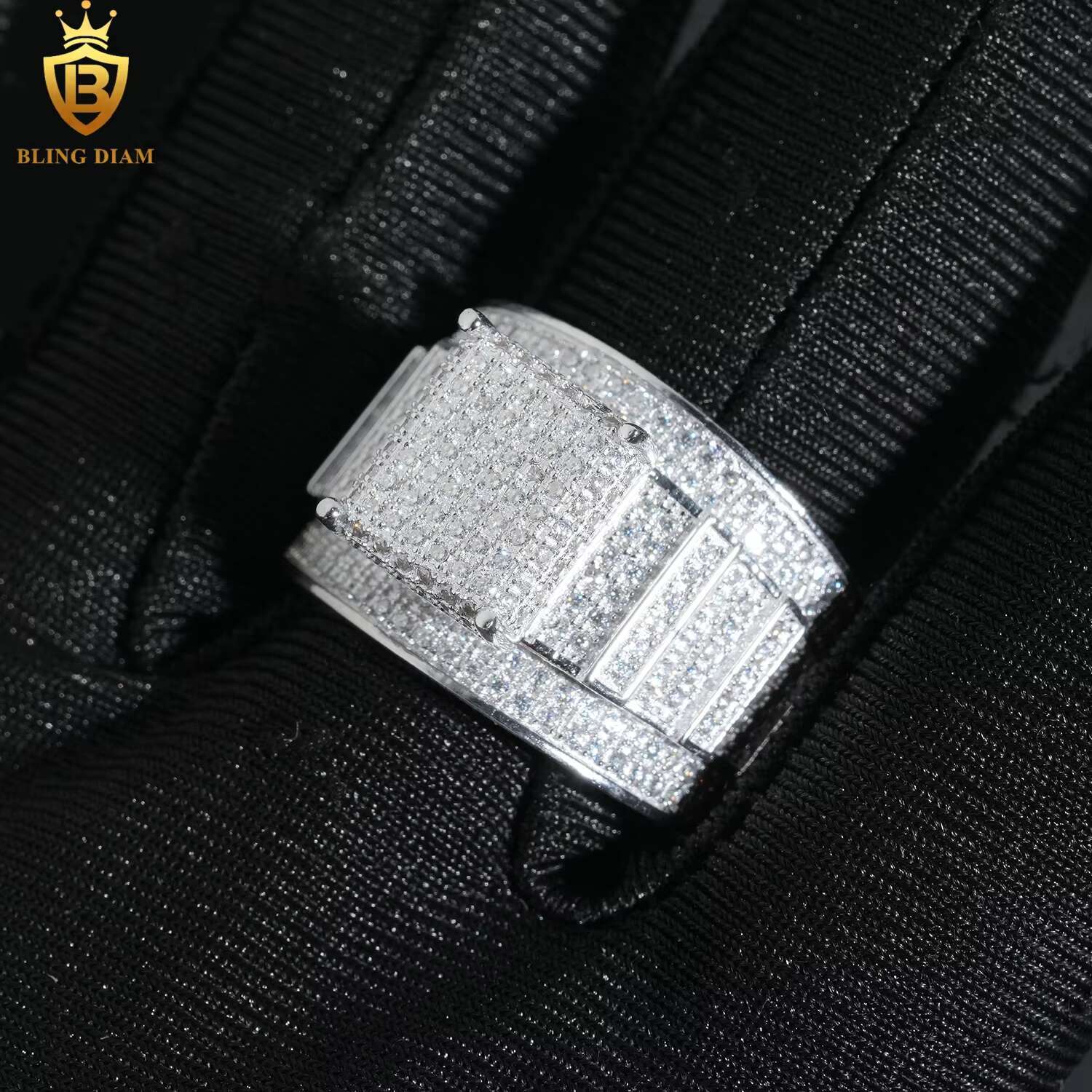48 Hour Shipping Hip Hop Jewelry 925 Sterling Silver Ice Out Vvs Moissanite Fully Diamond for Men Rings Gra Certificate