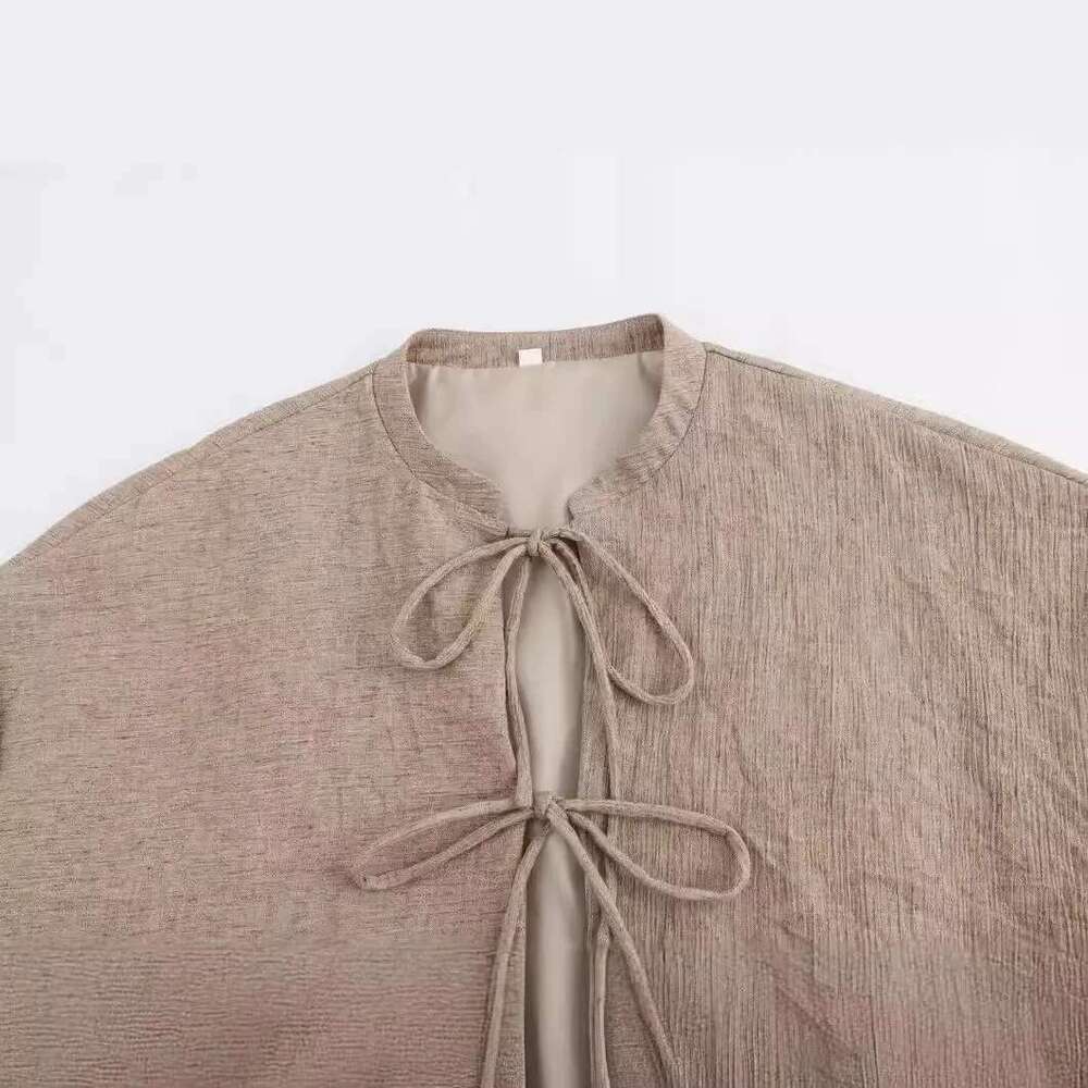 Designer Clothes ZBZA Women's Wide-Sleeved Tie Jacket Round Neck Long-Sleeved Single-Breasted Cuffed Top Spring Summer New Casual Chic Outerwear