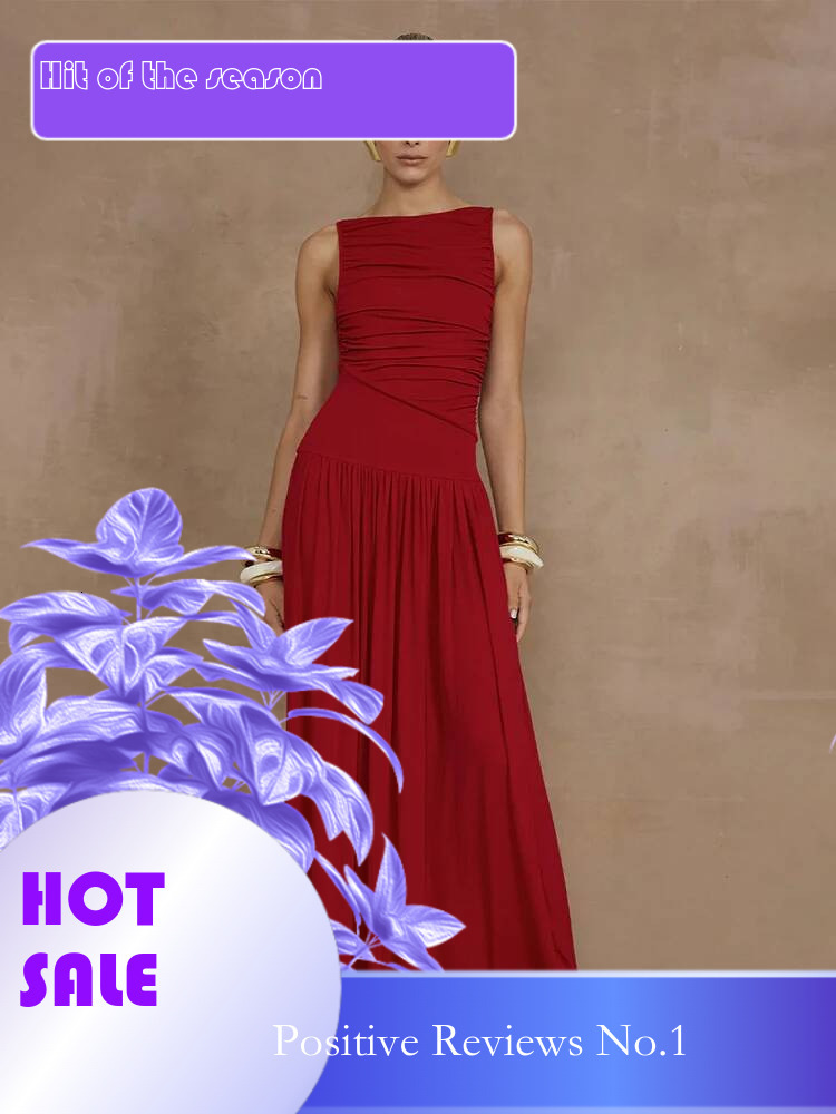 Dongdumaoyi Townlike Elegant Pleated A Line Dress Women Maxi Long Summer Nightclub Sexy Party Dresses Vestidos