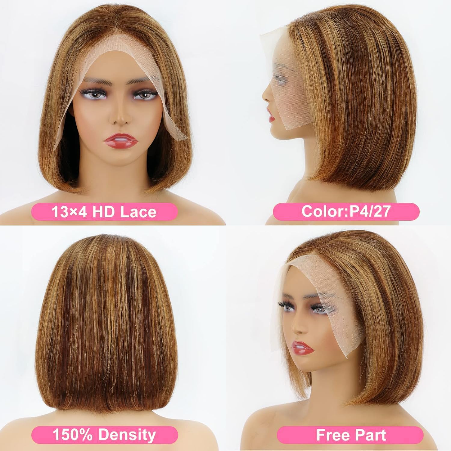 Highlight Blonde Short Bob Human Wigs Hot Sale Bone Straight Glueless HairWigs For Black Women Brazilian Huamn Hair 13x4 HD Front Hair Wig Lace Fronta