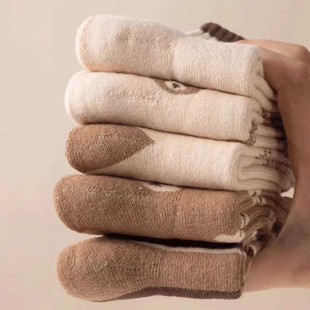 5 Pair Childrens Socks Autumn and Winter Thickened Velvet Loop Socks for Girls and Boys Cute Bear Middle Socks G251124