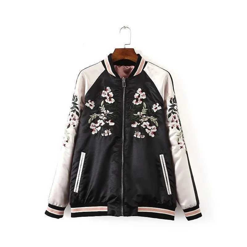 Womens Satin Sukajan Embroidered Bomber Baseball Jacket 2 Double Sided Female Coat Floral Harajuku Autumn Japanese silk Girls J251124
