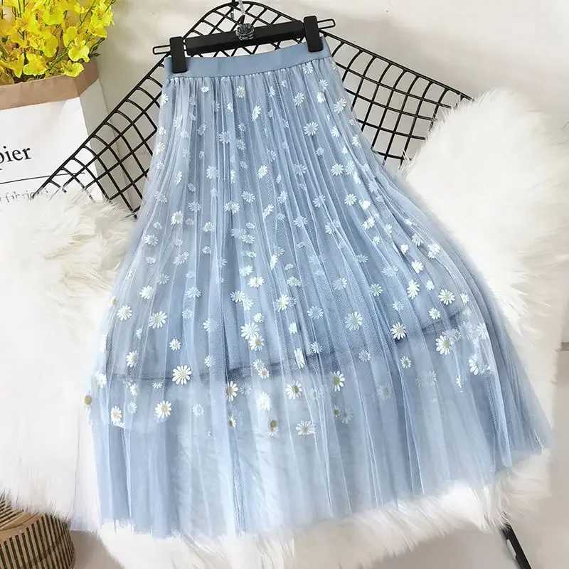 Skirts Women Tender Sweet Korean Style Printed Lady Mesh Ins Classy All match College Elegant and Popular Cute Girl Fashion Charm M250424