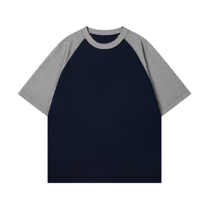 230G 32 Count Ice Feel Cotton Raglan Sleeve Short T-Shirt Men's Contrast Color Popular Youth Loose Half Sleeved Clothes