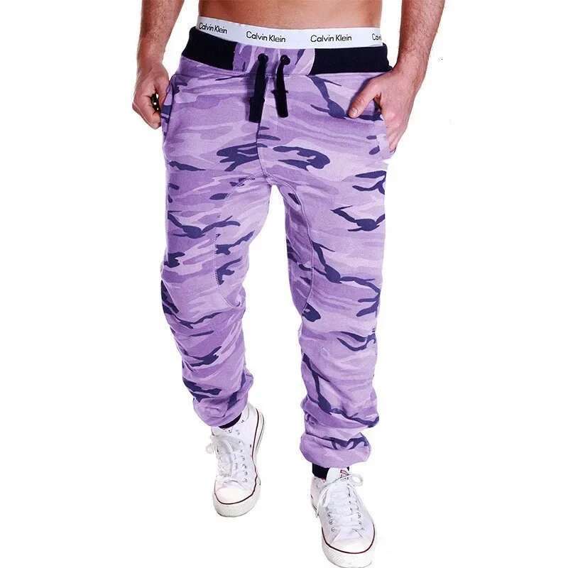 new Running Sweatpants Men Camouflage Elasticity Cargo Pants Drawstring Multi Pockets Bottoms Casual Jogger Trousers