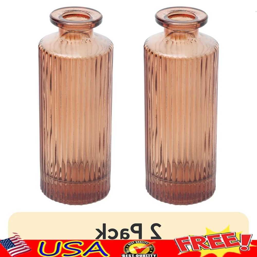 2 Pack Mini Ribbed Translucent Glass Tabletop Vase 52 Inch Indoor Floral Display Decorative Accent Home Decor C251124