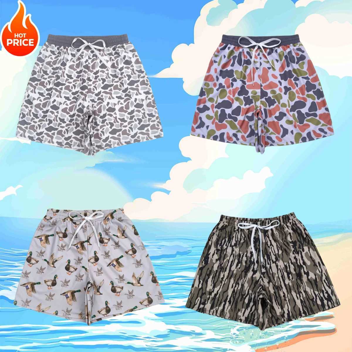 2025 New Wholesale Boutique Adult Man Summer Swimming Trunks Brown Duck Camo Pockets Beachwear Beach Shorts Swimwear Clothing Y250425QGQ3