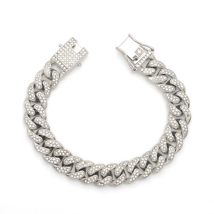 3D Micro-Paved Full-Coverage Diamond Cuban Link Bracelet, Hip Hop Streetwear Matching Couple Jewelry Gift for Men & Women - Unisex Luxury Urban Fashio