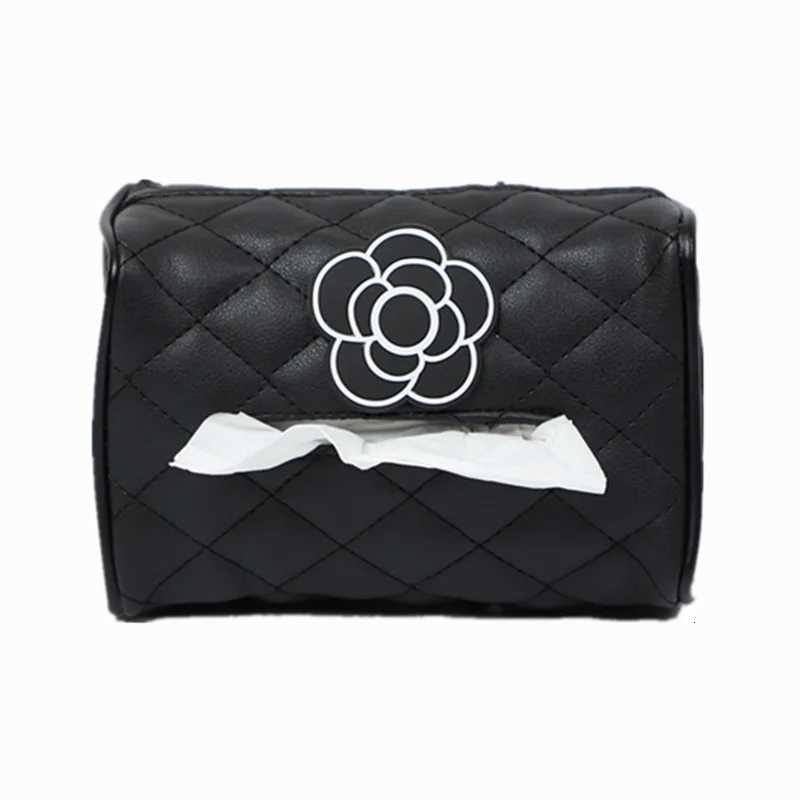1pc luxury Fashion Camellia Leather Car Tissue Box Creative Car Interior Chair Back Sun Visor Multi-functional Draw Paper BoxM251124