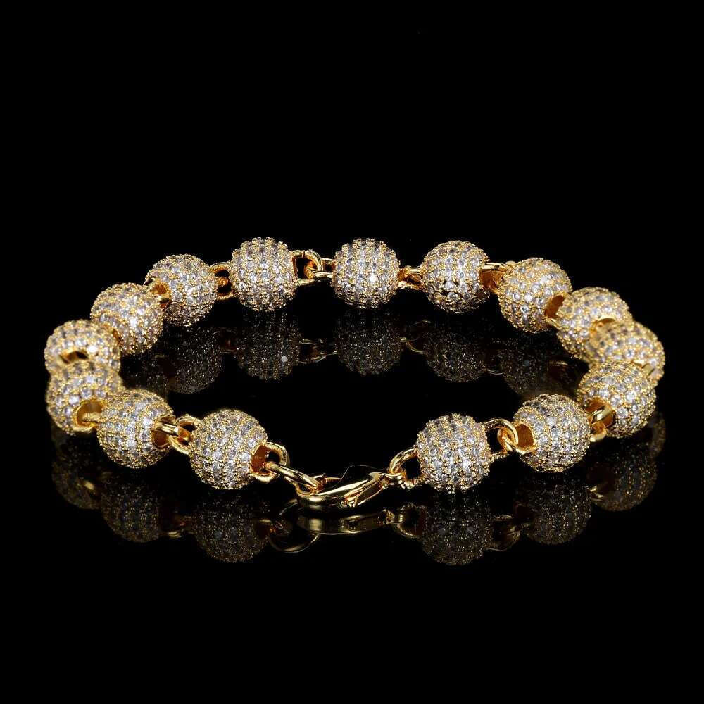 Luxury designer 8mm Hip Hop Ice Out VVS Moissanite Round bead ball Chain bracelet Gold Plated Sterling Silver Men's and Women's Jewelry Free