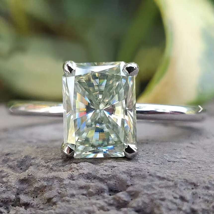 Christmas Promotion Discount Jewelry 3.0 CT Radiant Cut Light Green Moissanite Ring Vintage