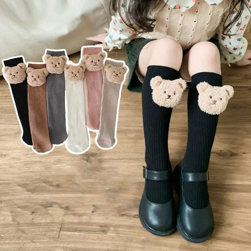 Bear Doll Children Long Tube Socks Winter Autumn Warm Kids Knee High Sock Cotton Girl Sokken Soild Color Stockings 2-8Y G251124
