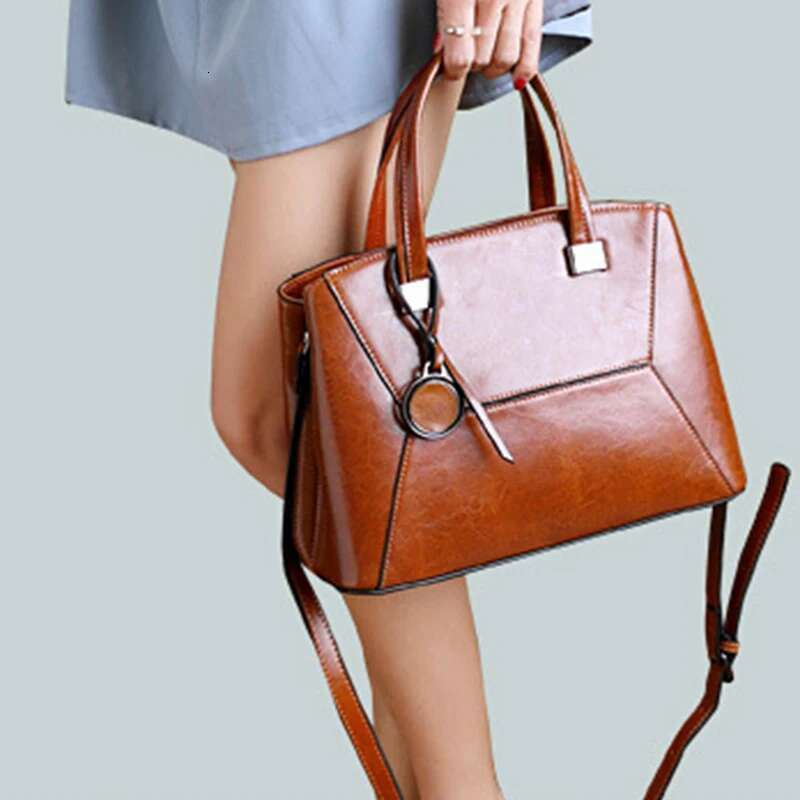 Designer Bag Women Cross Body Top Handle Bag Handbag Genuine Leather Fashion Female Oil Wax Cowhide Tote Messenger Shoulder Bags