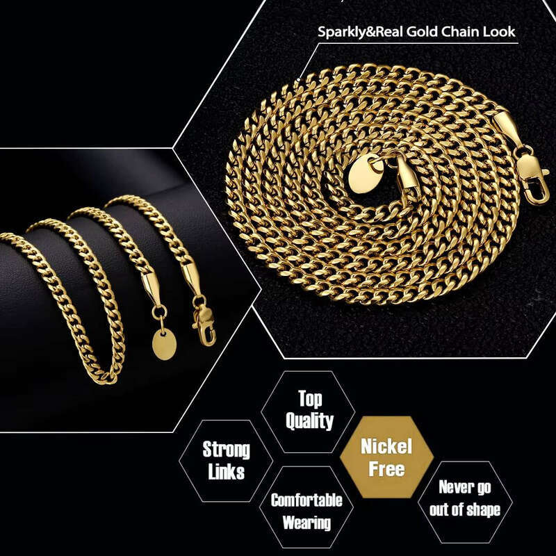 Gold PVD Plated Cuban 3mm 6mm Miami Curb Chain 18 20 22 24 26inch Unisex Hip Hop Jewelry Necklace a7