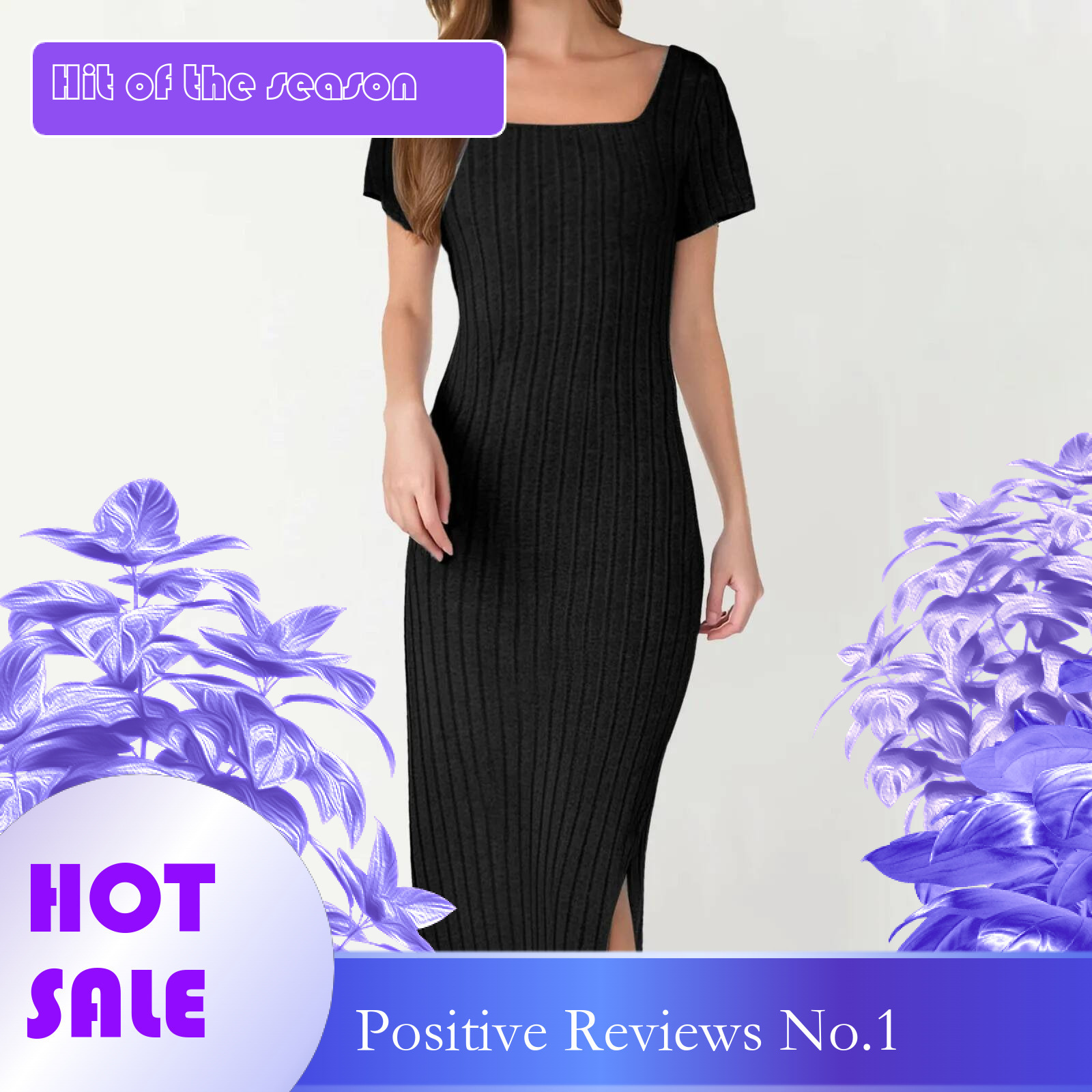 Dongdumaoyi Women S Summer Bodycon Sundresses Casual Short Sleeve Square Neck Midi Dress Knit Side Petite Maxi For