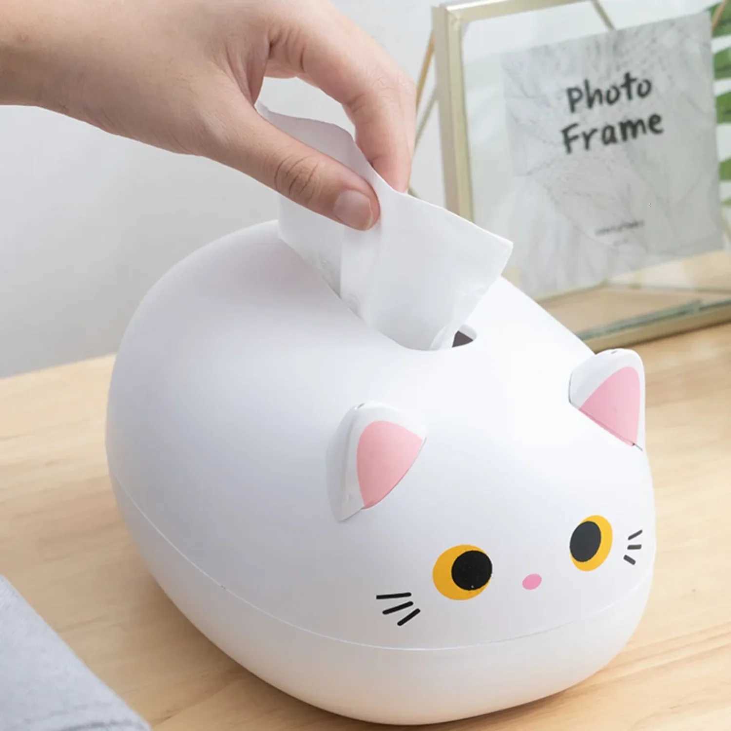 Kawaii Cat Tissue Box Napkin Box Wc Paper Container Desktop Toilet Paper Holder Nordic Style DecorationM251124