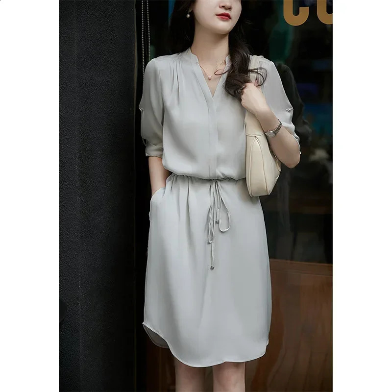 Heavy 19mm Double Qiao Mulberry Silk Dress Summer Womens Wear Hangzhou Silk Small Black Dress 250423