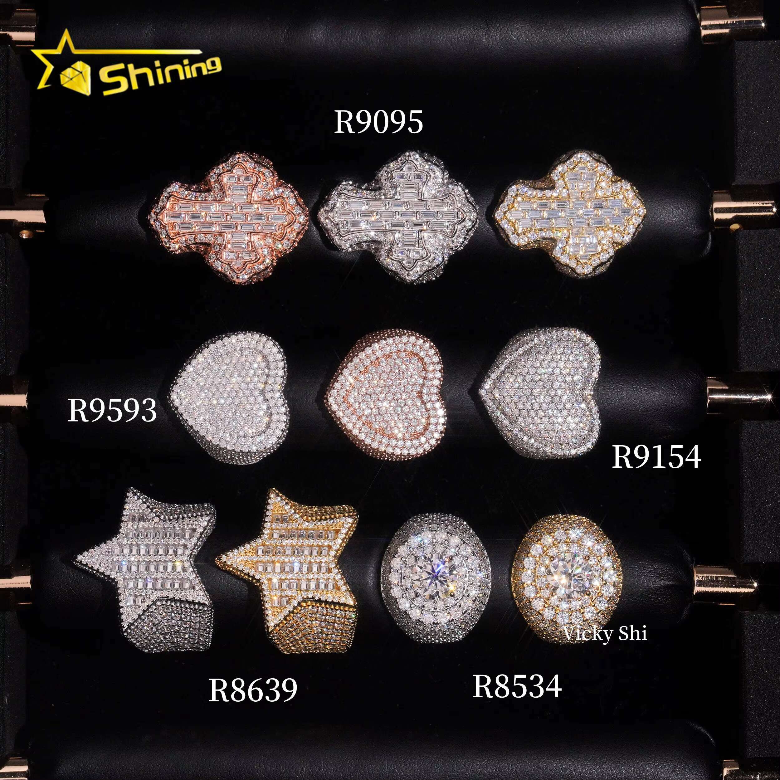 Hip Hop Jewelry 925 Sterling Silver VVS Moissanite Ring Men Iced Out Cross Heart Star Shape Rings Collection Rings Daily Wear