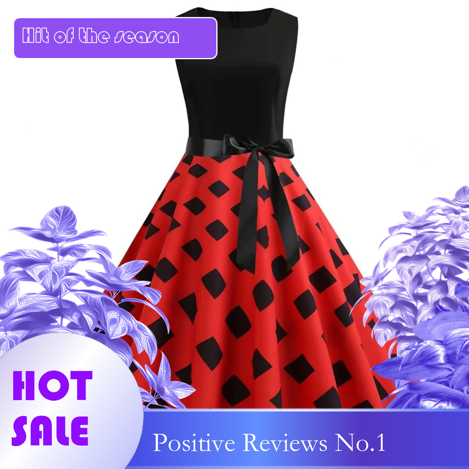 Dongdumaoyi Polka Dot Print Dresses Vintage Women Summer Dress Red Black Patchwork Sleeveless Elegant Party Casual Midi