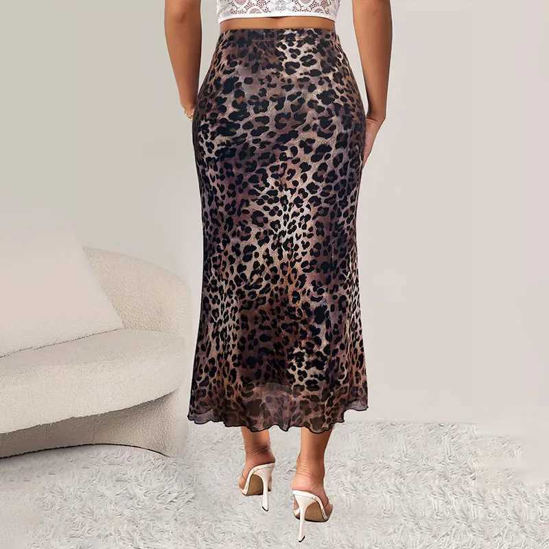 Womens Half Skirt Classic High Waist Office Womens Loose A-line Skirt Fashionable and Elegant Leopard Print Womens Long Skirt M250424