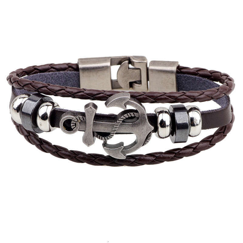 Multi layer Weaving Versatile Personalized Pirate Wind Ship Anchor Chain Leather Bracelet