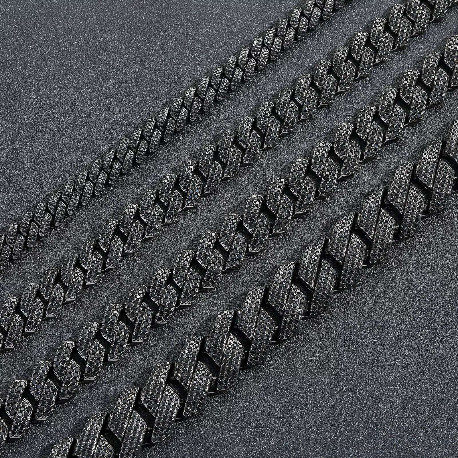BES 10-13-15-20MM Black Zircon Rhomboid Cuban Chain Bracelet with Rap Personality Miami Iced Out Cuban Bracelet Hip Hop Jewelry