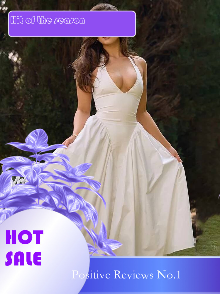 Dongdumaoyi Townlike Waist Wrap Pleated A Line Midi Long Dress Women Halter Spring Summer Backless Nightclub Sexy Party Dresses