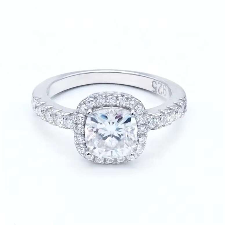 925 Sterling Silver Lab Grown Cushion Cut Moissanite Diamond Engagement Ring for Women