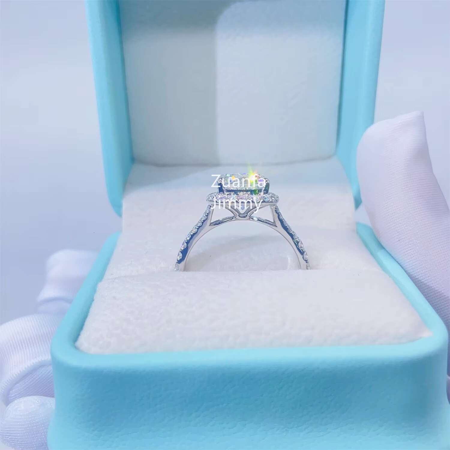 10K White Gold 3.00ct Cushion Cut Colorless GRA Moissanite Engagement Ring Handmade Pave Set Hidden Halo Wedding Ring