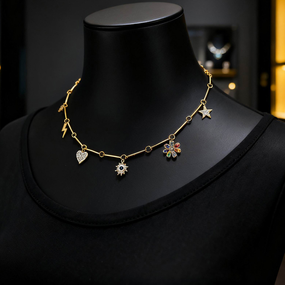 2025 New Fashion Star Heart Flower Pendant Geometry Choker Necklace For Women Girl Sweet Cute Collarbone Chain Jewelry