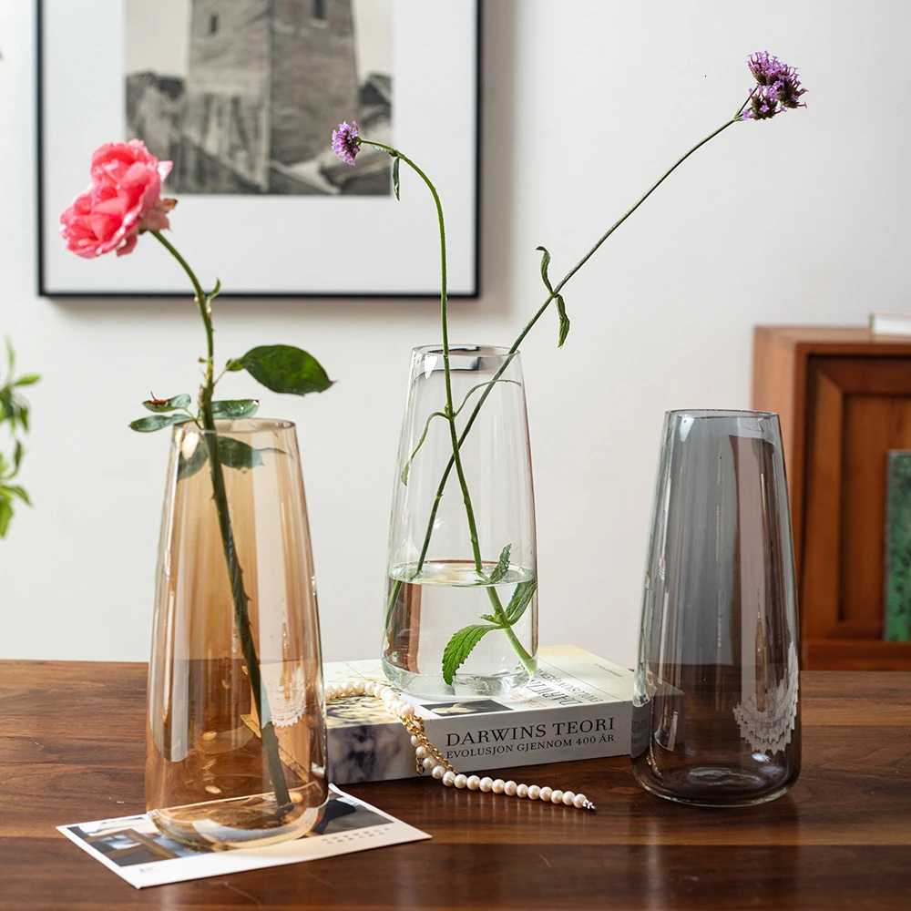 Glass Flower Vase Round Mouth Simple Bud Vase Room Table Hydroponics Plant Flower Terrarium Luxury Home Decor Wedding Decoration C251124