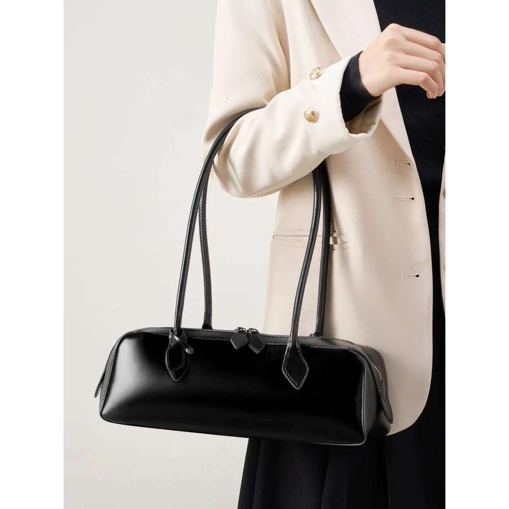 Cow Handbags: Genuine Leather Women's Shoulder Baguette Bag For Commute & Shopping