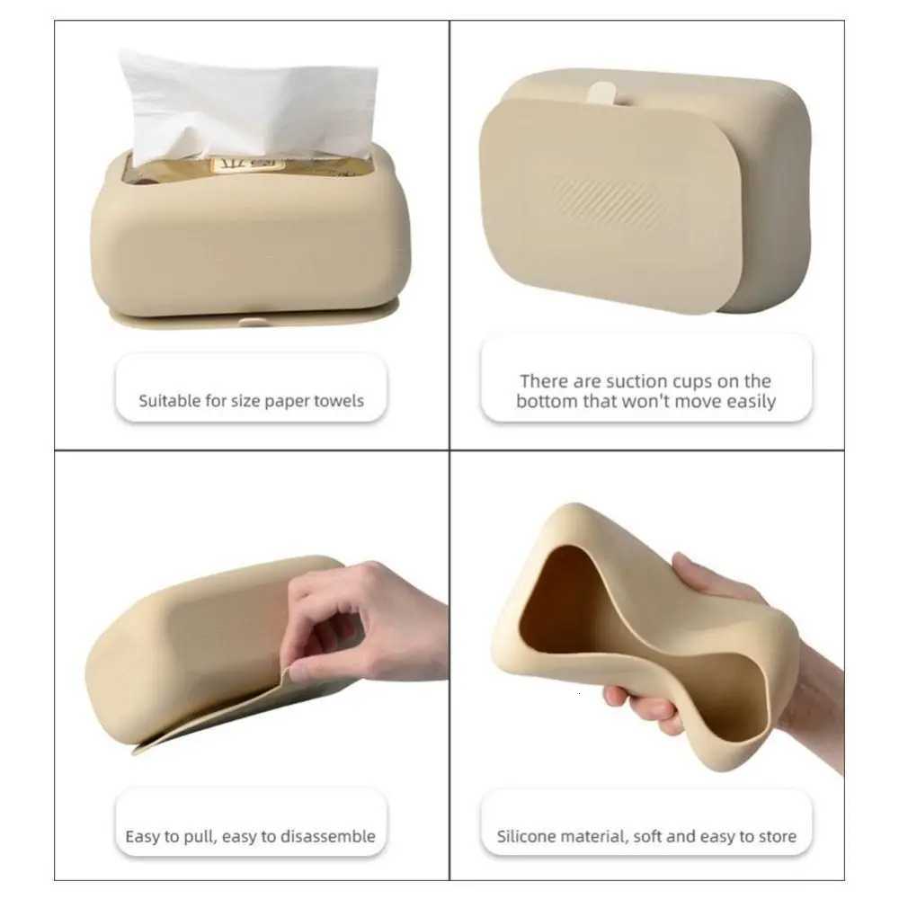 New Silicone Suction Cup Tissue Box Large Capacity Desktop Tissue Drawer Anti-Wear Super Soft Durable Car Tissue BoxM251124