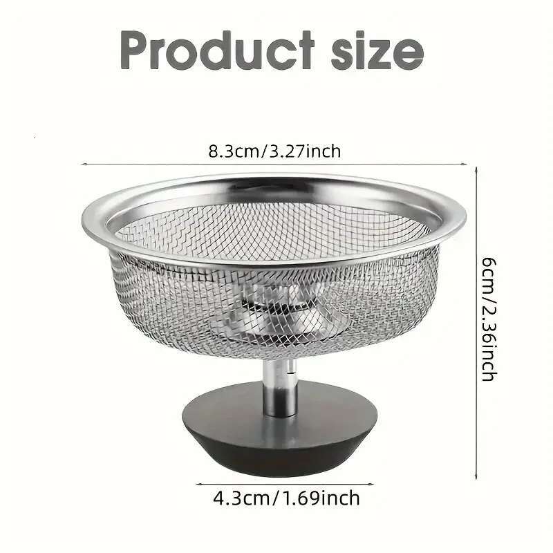 Update 2Set Kitchen Sink Strainer With Handle & Stopper Replacement Drain Basket Stainless Steel Mesh Filter Waste Hole