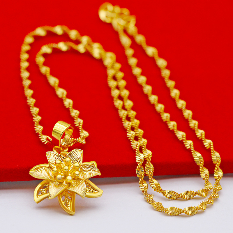 Vietnamese Gold-Toned Brass Hollowed Out Fortune Bag Pendant Necklace with Retro Design