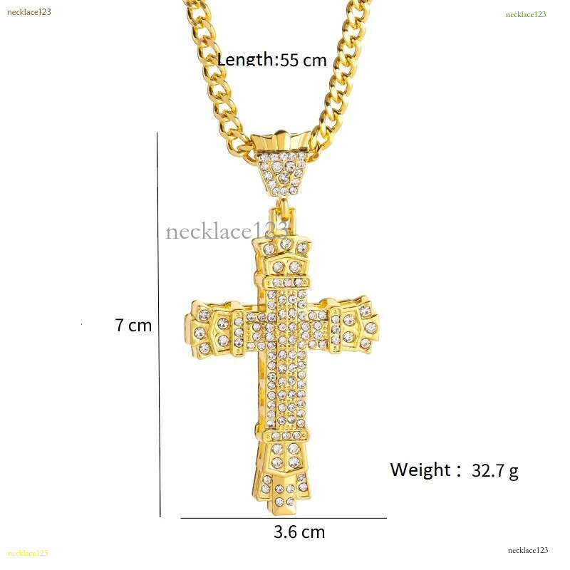 Hip Hop Cross Pendant Religious Charm Gold Sier Full Ice Out Crystal Neckalce Simulated Dias Catholic Crucifix Necklace With Cuban Chain Jewelry