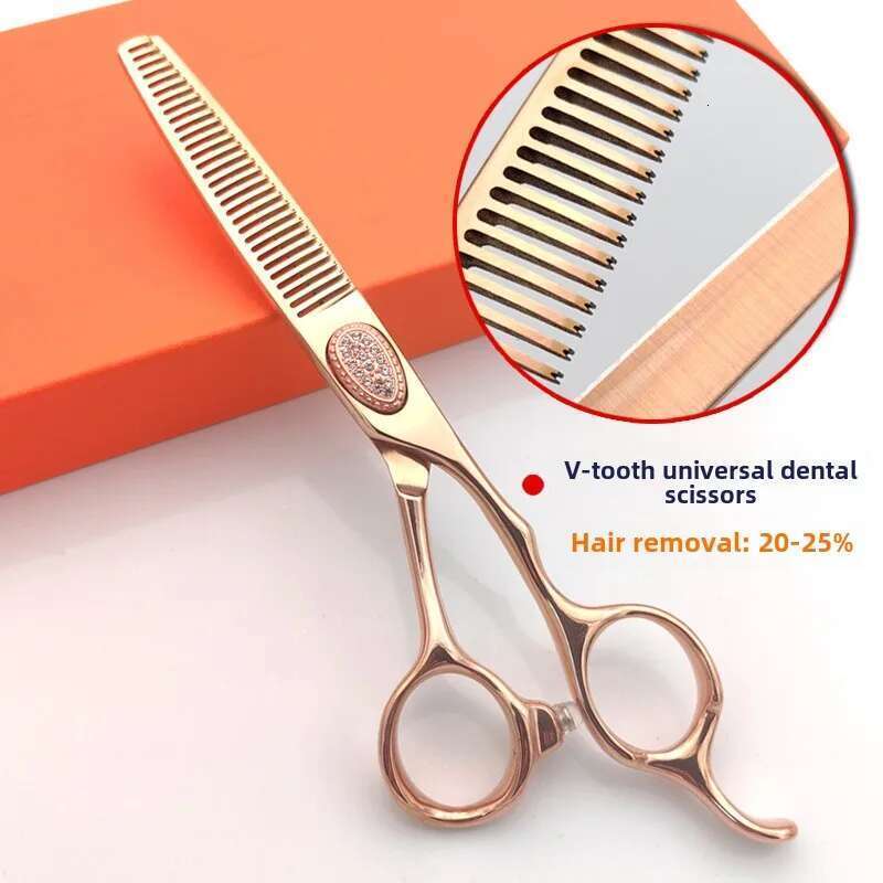 6Inch Rose GOLDEN ROASTER Professional High-End Hairdressing Scissors Straight Snips Fish Bone Teeth