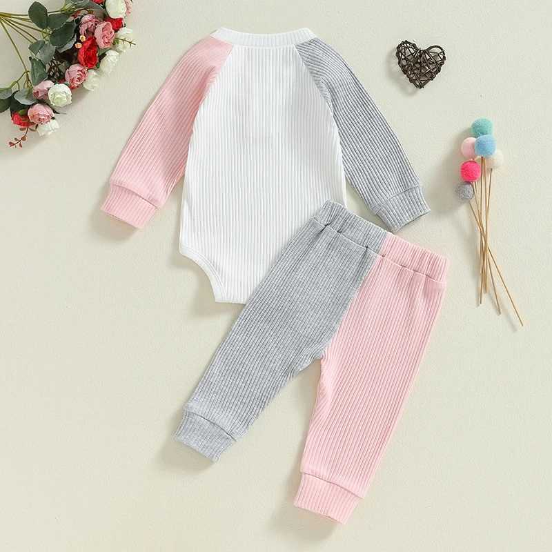 Clothing Sets 2024-05-31 Lioraitiin 0-18M Baby Girls 2 Piece Outfit Contrast Color Raglan Sleeves Romper and Elastic Pants Warm Clothes Set R250424