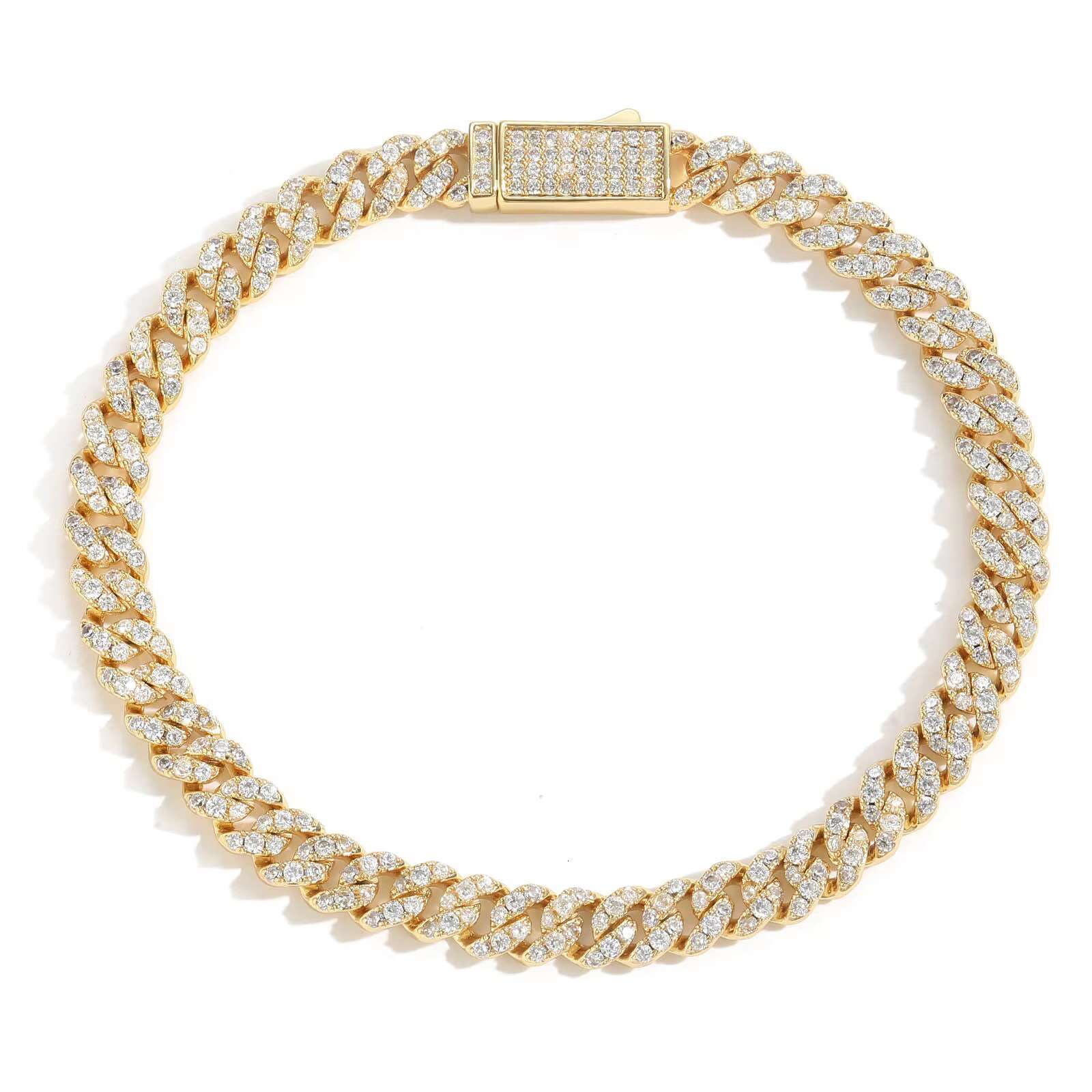 BES 6MM Hip Hop Bracelet Cuban Chain Spring Buckle Single Row Zircon Cuban Bracelet for Men Jewelry