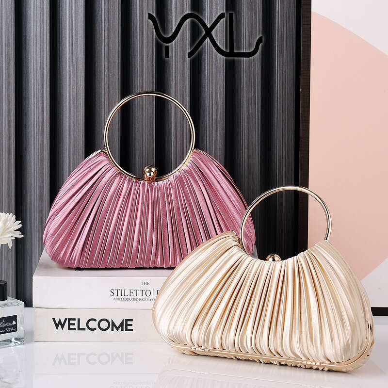 Dinner Bag Fashionable Apricot Pleated Dinner Elegant Qipao Circular Banquet Bride Bag Chaozhou Factory KQ