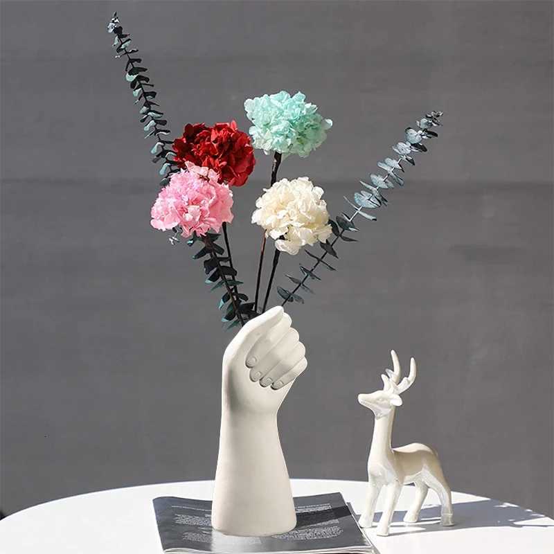 Creative hand shaped resin vase decoration living room flower arrangement dining table dry flowers light luxury home decor C251124