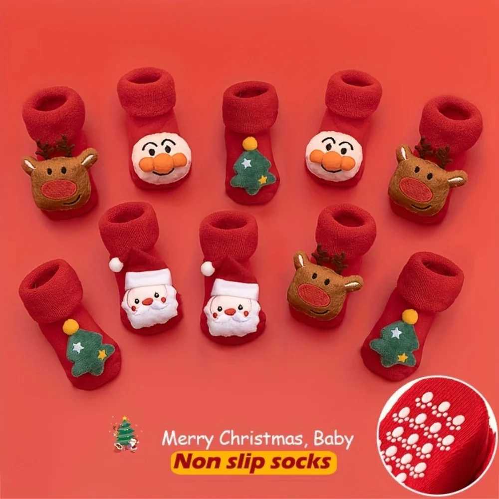 1 Pair Baby Christmas Winter Thick Terry SOCKS Non-slip Toddler SOCKS Red Santa Claus Christmas Cute Decoration G251124