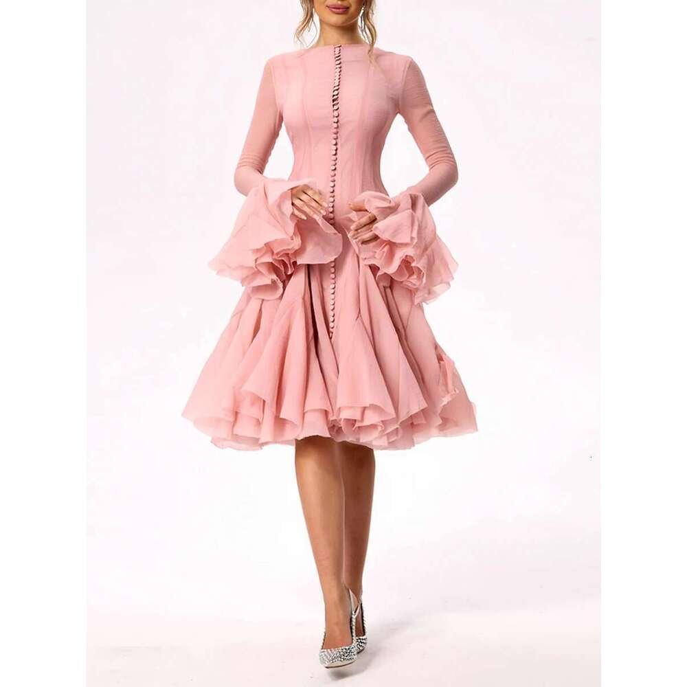 TWOTWINSTYLE Women's Dress Irregular Pleated Patchwork Fashion Long Lantern Sleeve Waist Cinching Mini Dresses 2024 New Clothing