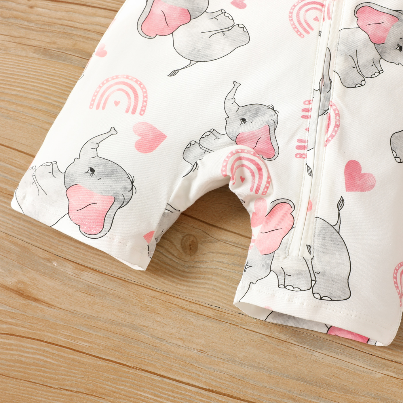 PatPat 2-Pack Baby Girl Cotton Elephant Print/Pink Zipper Design Short-sleeve Rompers