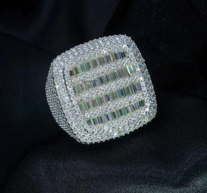 Fine jewelry iced out hip hop cuban gold plated sterg sier vvs moissanite dia ring for men