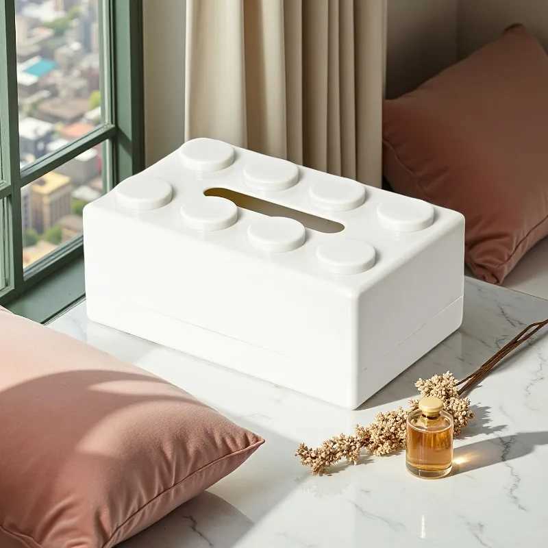 Creative LEGO-Style Tissue Box Multi-Color Rectangular Design with Classic Brick Dots Practical OrnamentalM251124